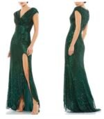 Mac Duggal 5441 Sz 10 Cap Sleeve Sequined Evening Gown Forest Green