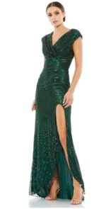 Mac Duggal 5441 Sz 10 Cap Sleeve Sequined Evening Gown Forest Green - Image 3