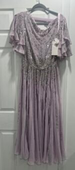 Mac Duggal 10690 Lavender Sequin Chiffon Midi Dress High Neck Flutter Sz 10 - Image 5