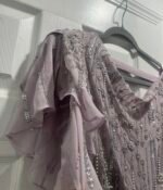 Mac Duggal 10690 Lavender Sequin Chiffon Midi Dress High Neck Flutter Sz 10 - Image 7