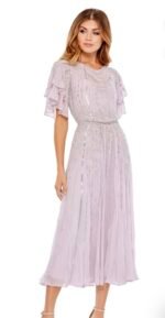 Mac Duggal 10690 Lavender Sequin Chiffon Midi Dress High Neck Flutter Sz 10 - Image 2