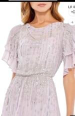 Mac Duggal 10690 Lavender Sequin Chiffon Midi Dress High Neck Flutter Sz 10