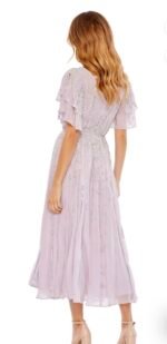 Mac Duggal 10690 Lavender Sequin Chiffon Midi Dress High Neck Flutter Sz 10 - Image 4