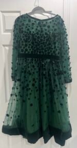 Mac Duggal 67007 Sz14 Embellished Illusion High Neck Velvet Floral Dress Emerald - Image 5
