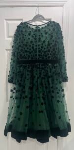 Mac Duggal 67007 Sz14 Embellished Illusion High Neck Velvet Floral Dress Emerald - Image 7