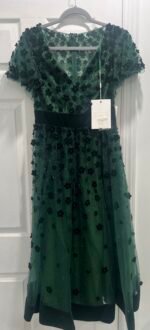 Mac Duggal 67007 Sz14 Embellished Illusion High Neck Velvet Floral Dress Emerald - Image 8