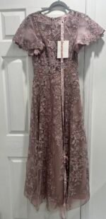 Mac Duggal 50665 Embroidered Lilac Dress Size 4 High Neck Cap Sleeve A-line Gown - Image 8