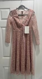 Mac Duggal Embellished Illusion Long Sleeve Dress 68003 Rose SZ 4 Midi Gown NWT - Image 5