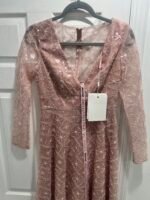 Mac Duggal Embellished Illusion Long Sleeve Dress 68003 Rose SZ 4 Midi Gown NWT - Image 6