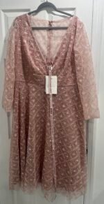 Mac Duggal Embellished Illusion Long Sleeve Dress 68003 Rose SZ 18 Midi Gown NWT - Image 5