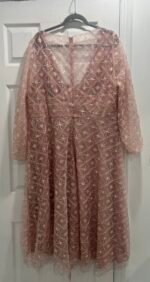 Mac Duggal Embellished Illusion Long Sleeve Dress 68003 Rose SZ 18 Midi Gown NWT - Image 6