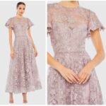 Mac Duggal 50665 Embroidered Lilac Dress Size 4 High Neck Cap Sleeve A-line Gown