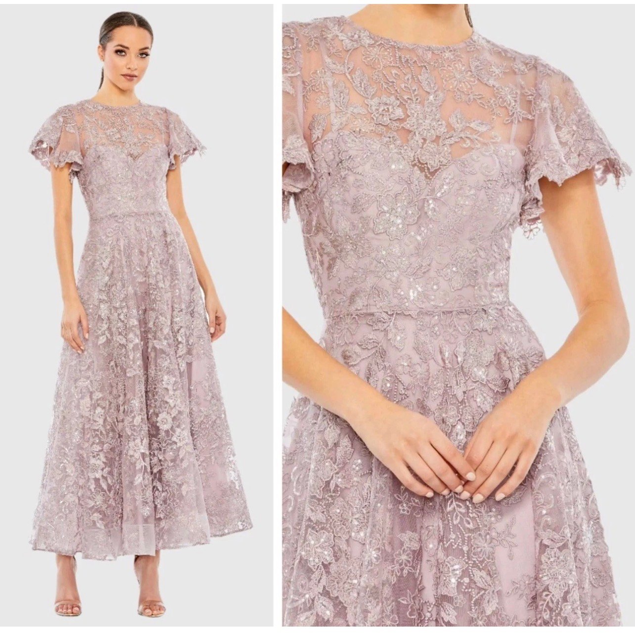 Screenshot Mac Duggal 50665 Embroidered Lilac Dress Size 4 High Neck Cap Sleeve A-line Gown - Image 1