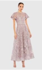 Mac Duggal 50665 Embroidered Lilac Dress Size 4 High Neck Cap Sleeve A-line Gown - Image 3