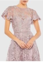 Mac Duggal 50665 Embroidered Lilac Dress Size 4 High Neck Cap Sleeve A-line Gown - Image 4