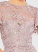 Mac Duggal 50665 Embroidered Lilac Dress Size 4 High Neck Cap Sleeve A-line Gown - Image 6