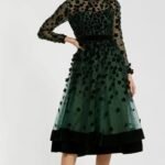 Mac Duggal 67007 Sz14 Embellished Illusion High Neck Velvet Floral Dress Emerald