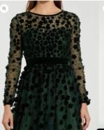Mac Duggal 67007 Sz14 Embellished Illusion High Neck Velvet Floral Dress Emerald - Image 3