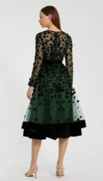 Mac Duggal 67007 Sz14 Embellished Illusion High Neck Velvet Floral Dress Emerald - Image 4