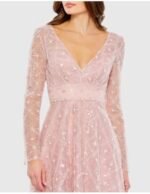 Mac Duggal Embellished Illusion Long Sleeve Dress 68003 Rose SZ 4 Midi Gown NWT - Image 3