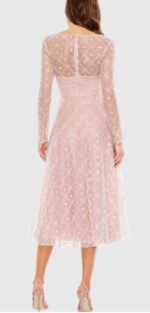 Mac Duggal Embellished Illusion Long Sleeve Dress 68003 Rose SZ 18 Midi Gown NWT - Image 4