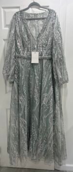 Mac Duggal 20472 Seamist V Neck Puff Sleeve Embroidered A Line Gown Size 22 NWOT - Image 5