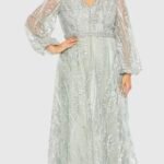 Mac Duggal 20472 Seamist V Neck Puff Sleeve Embroidered A Line Gown Size 22 NWOT