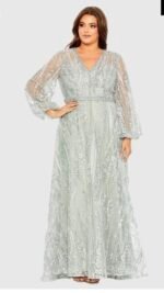 Mac Duggal 20472 Seamist V Neck Puff Sleeve Embroidered A Line Gown Size 22 NWOT