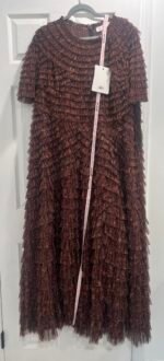 NWT Mac Duggal 8042 Sz 22 Ruffle Tiered Short Sleeve A Line Gown Brown - Image 6