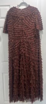 NWT Mac Duggal 8042 Sz 22 Ruffle Tiered Short Sleeve A Line Gown Brown - Image 8