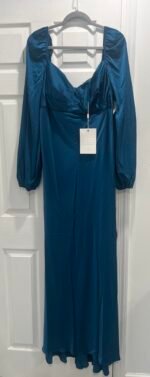 Mac Duggal Size 16 Blue Sweetheart Neck Long Sleeve Maxi Gown Dress - Image 5