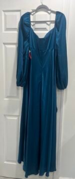 Mac Duggal Size 16 Blue Sweetheart Neck Long Sleeve Maxi Gown Dress - Image 7