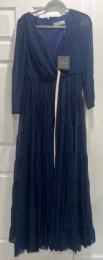 MAC DUGGAL 55311 Sz 10 LONG SLEEVE RUFFLE TIERED MIDNIGHT NAVY GOWN - Image 7
