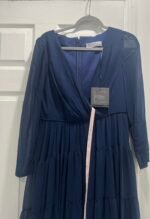 MAC DUGGAL 55311 Sz 10 LONG SLEEVE RUFFLE TIERED MIDNIGHT NAVY GOWN - Image 7