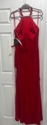Ieena Mac Duggal Red Rhinestone Halter Gown Size 12 Open Back Formal Dress - Image 7