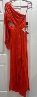 Ieena Mac Duggal 26730 Sz 4  Tangerine Orange Sequin Cutout One-Shoulder Gown - Image 5