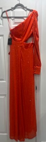 Ieena Mac Duggal 26730 Sz 4  Tangerine Orange Sequin Cutout One-Shoulder Gown - Image 6