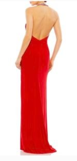 Ieena Mac Duggal Red Rhinestone Halter Gown Size 12 Open Back Formal Dress - Image 3