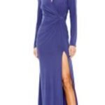 Mac Duggal A55708 Sz 6 LONG SLEEVE KEYHOLE DRAPED GOWN , Blue