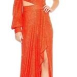 Ieena Mac Duggal 26730 Sz 2 Tangerine Orange Sequin Cutout One-Shoulder Gown