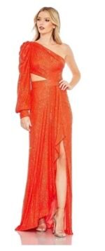 Ieena Mac Duggal 26730 Sz 2 Tangerine Orange Sequin Cutout One-Shoulder Gown