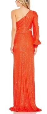 Ieena Mac Duggal 26730 Sz 4  Tangerine Orange Sequin Cutout One-Shoulder Gown - Image 3