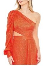 Ieena Mac Duggal 26730 Sz 2 Tangerine Orange Sequin Cutout One-Shoulder Gown - Image 4