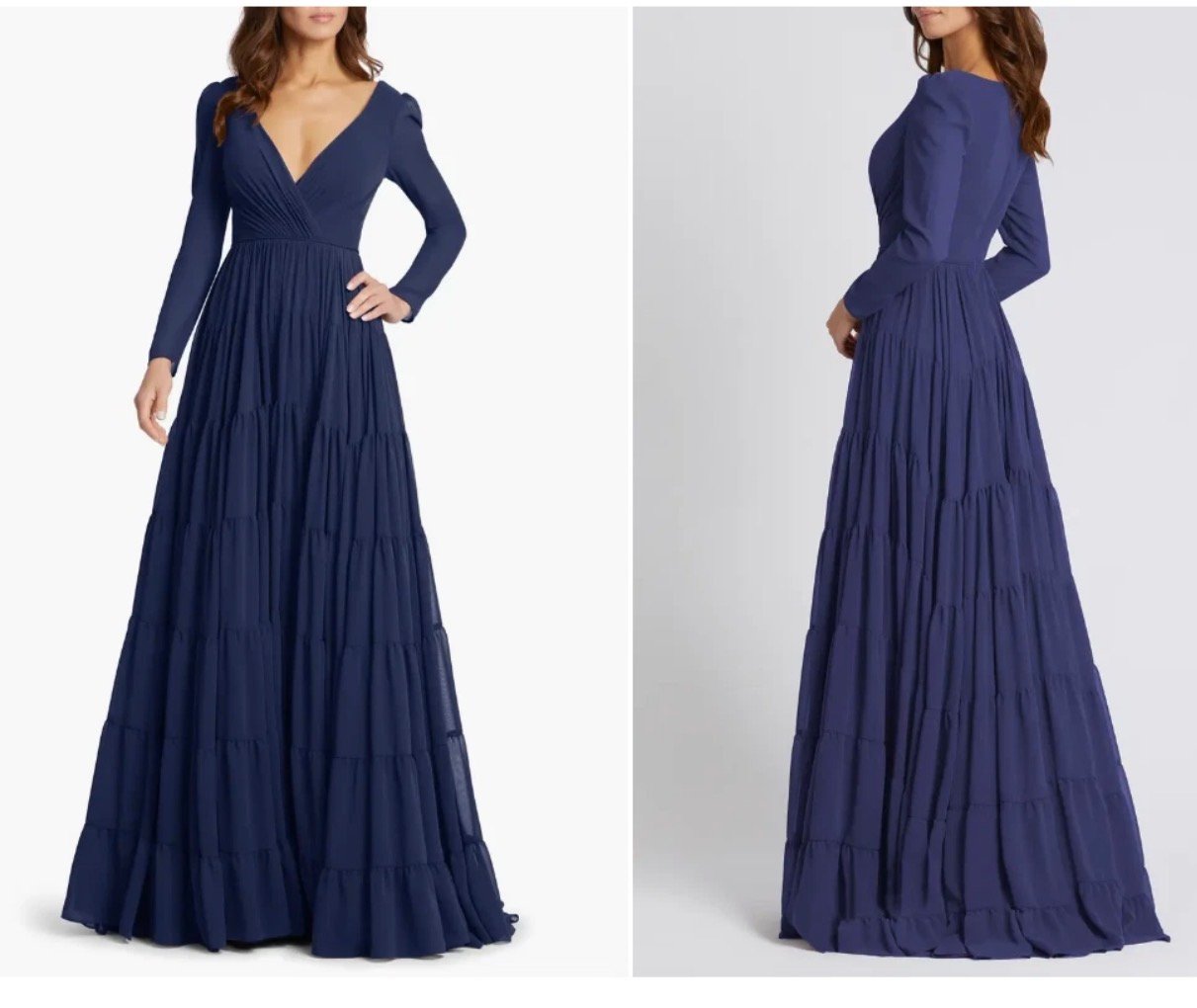 Screenshot MAC DUGGAL 55311 Sz 10 LONG SLEEVE RUFFLE TIERED MIDNIGHT NAVY GOWN - Image 1