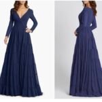 MAC DUGGAL 55311 Sz 10 LONG SLEEVE RUFFLE TIERED MIDNIGHT NAVY GOWN