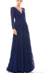 MAC DUGGAL 55311 Sz 10 LONG SLEEVE RUFFLE TIERED MIDNIGHT NAVY GOWN - Image 3