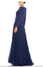 MAC DUGGAL 55311 Sz 10 LONG SLEEVE RUFFLE TIERED MIDNIGHT NAVY GOWN - Image 4