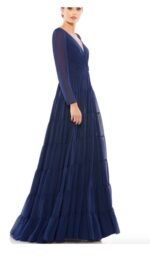 MAC DUGGAL 55311 Sz 10 LONG SLEEVE RUFFLE TIERED MIDNIGHT NAVY GOWN - Image 5