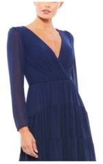 MAC DUGGAL 55311 Sz 10 LONG SLEEVE RUFFLE TIERED MIDNIGHT NAVY GOWN - Image 6