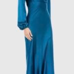 Mac Duggal Size 16 Blue Sweetheart Neck Long Sleeve Maxi Gown Dress